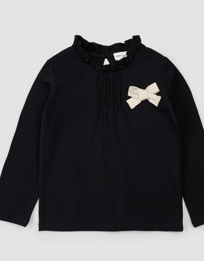 miles the label BLACK L/S TOP KNIT W/BOW