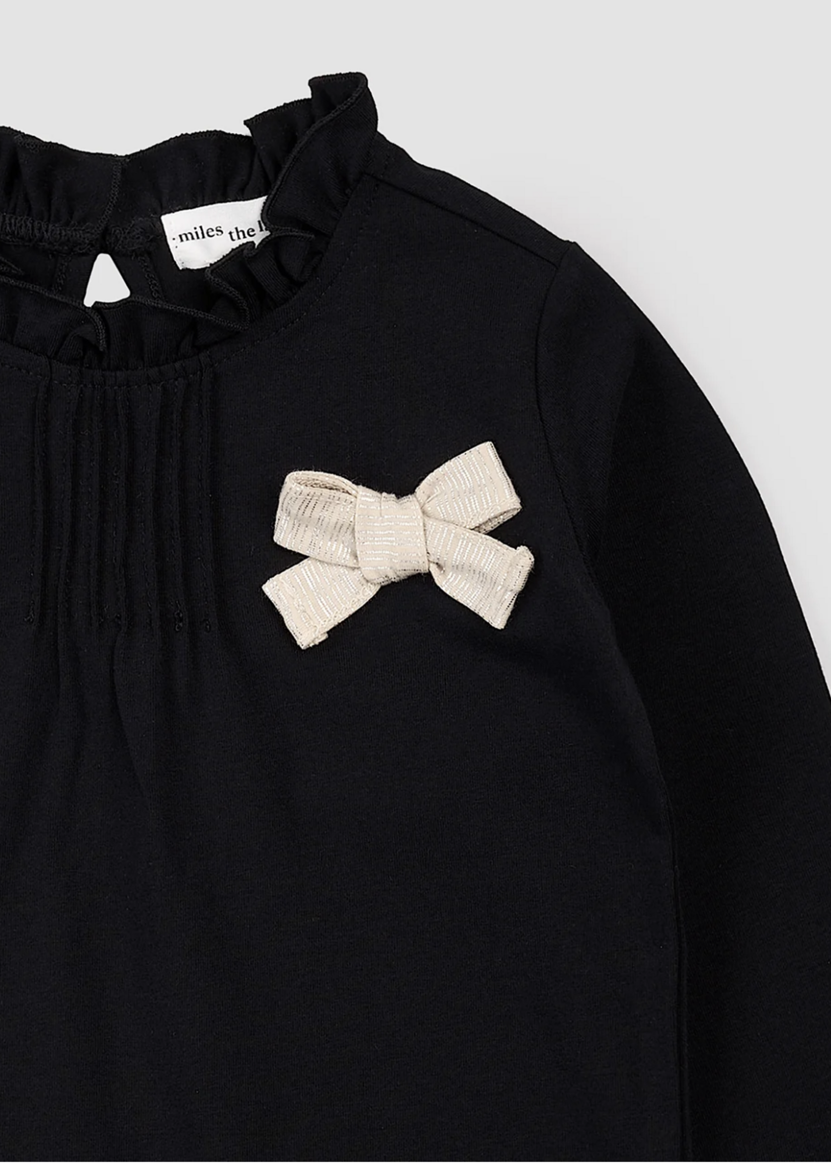 miles the label BLACK L/S TOP KNIT W/BOW
