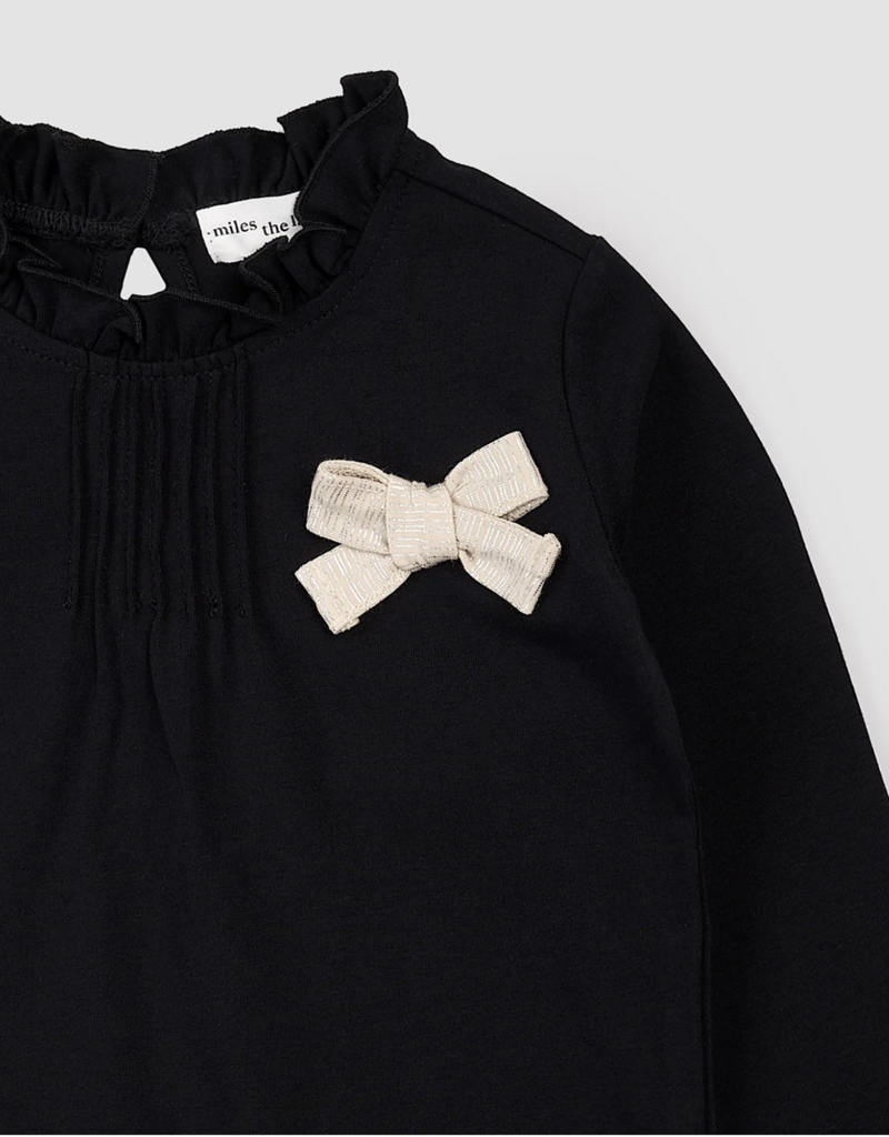 miles the label BLACK L/S TOP KNIT W/BOW