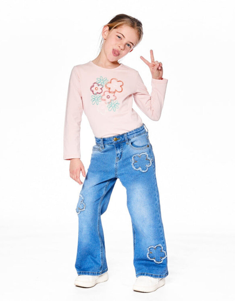 Deux par Deux L/S T-Shirt Light Pink w/Big Flowers