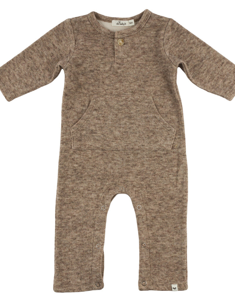 oh baby! Honeycomb 1-button Romper Kangaroo Pkt Chocolate