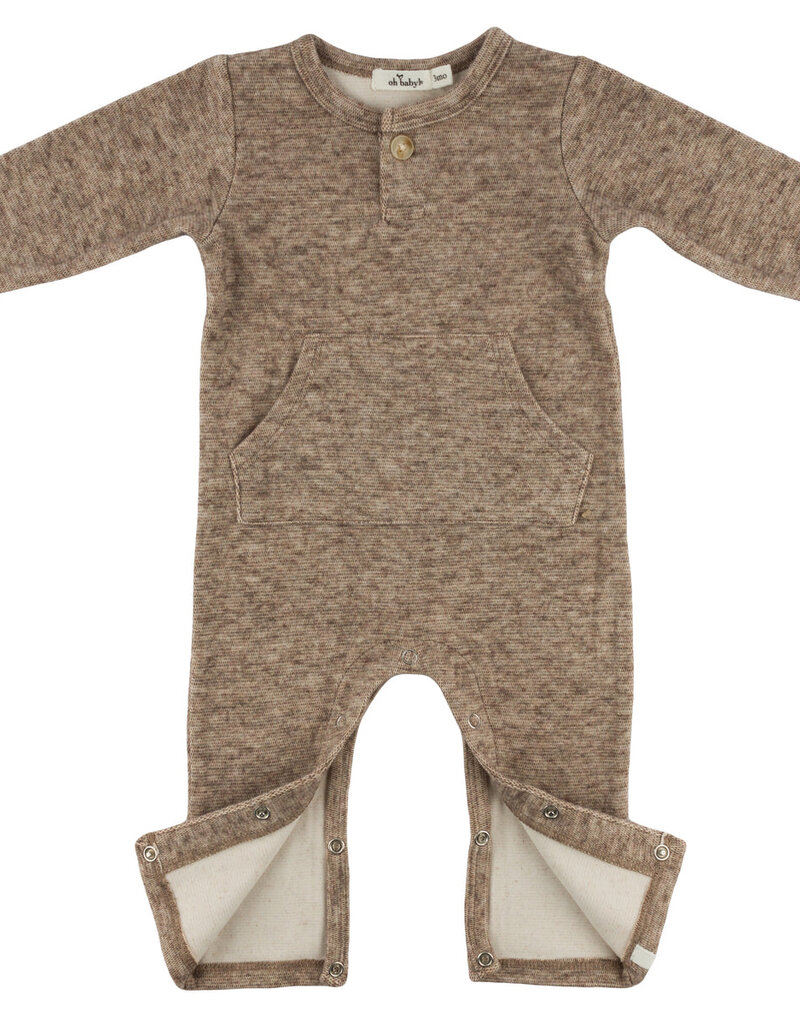 oh baby! Honeycomb 1-button Romper Kangaroo Pkt Chocolate