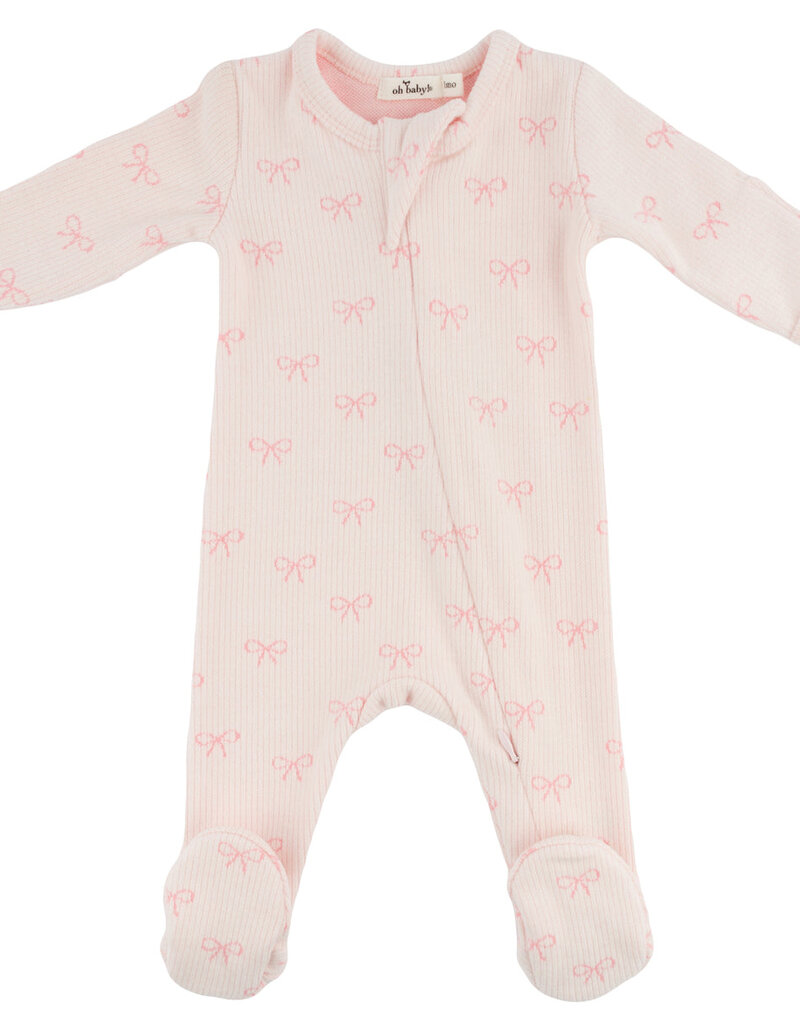 oh baby! MINI BOWS ZIPPER FOOTIE PALE PINK