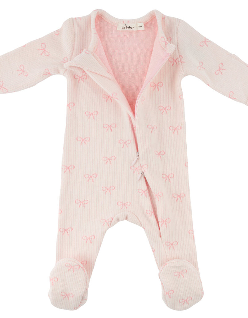 oh baby! MINI BOWS ZIPPER FOOTIE PALE PINK