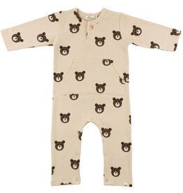 oh baby! BEAR FACES L/S BUTTON ROMPER W/KANGAROO PKT