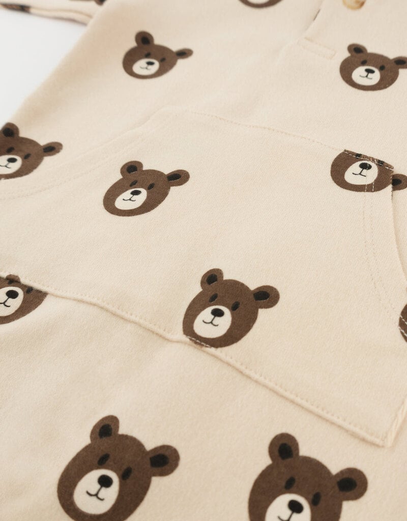 oh baby! BEAR FACES L/S BUTTON ROMPER W/KANGAROO PKT