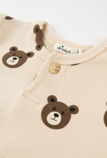 oh baby! BEAR FACES L/S BUTTON ROMPER W/KANGAROO PKT