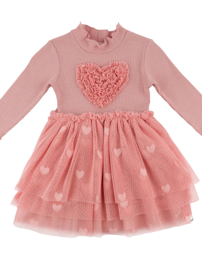 oh baby! TRIPLE RUFFLE HEART RIB L/S TUTU DRESS BLUSH