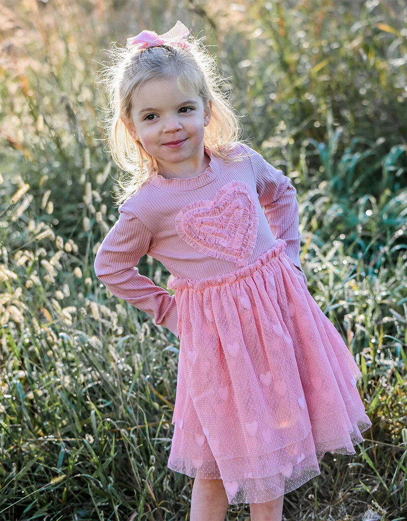 oh baby! TRIPLE RUFFLE HEART RIB L/S TUTU DRESS BLUSH