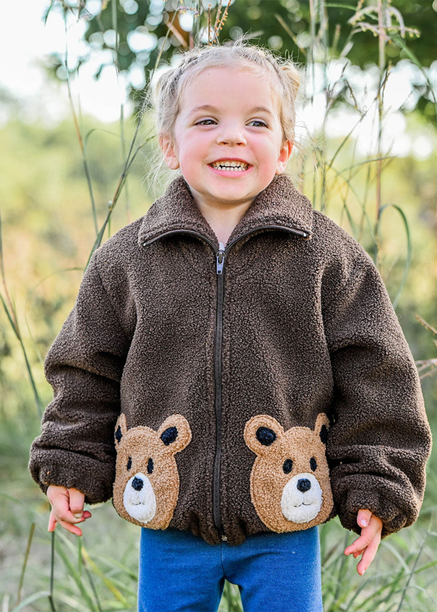 oh baby! BEAR FACES SHERPA TAHOE JACKET CHESTNUT