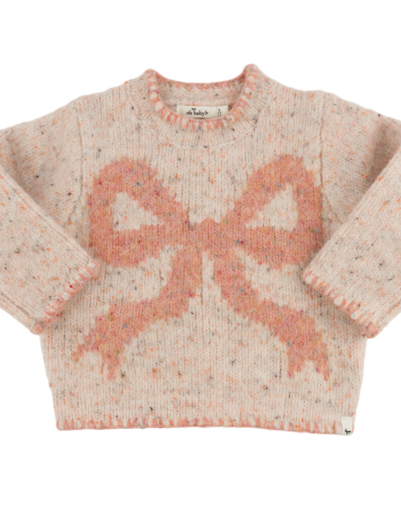 oh baby! BIG BOW SPECKLED ROLL-EDGE PULLOVER PALE PINK