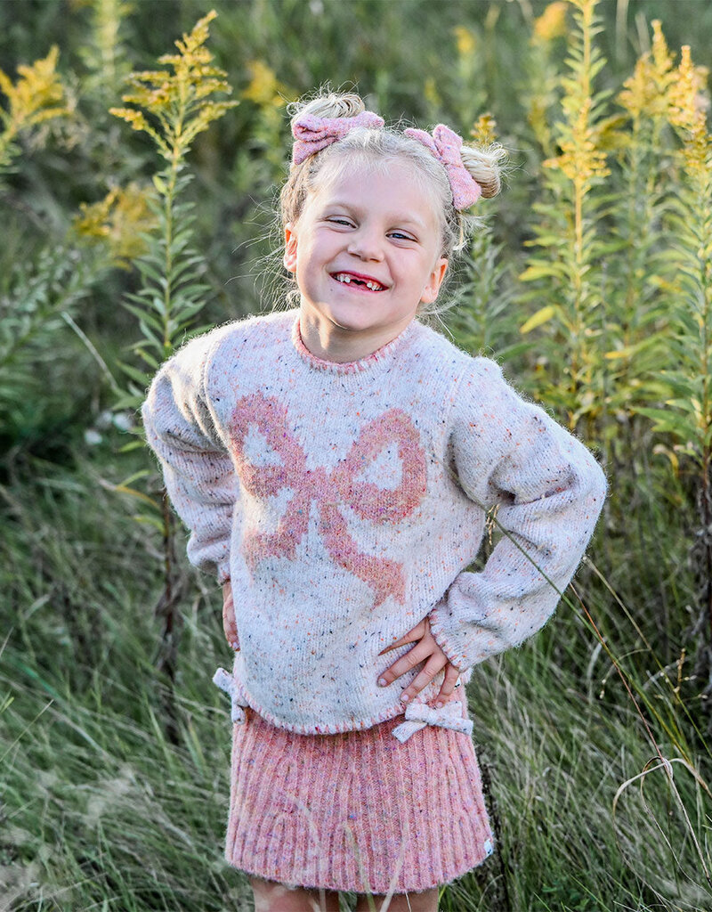 oh baby! BIG BOW SPECKLED ROLL-EDGE PULLOVER PALE PINK