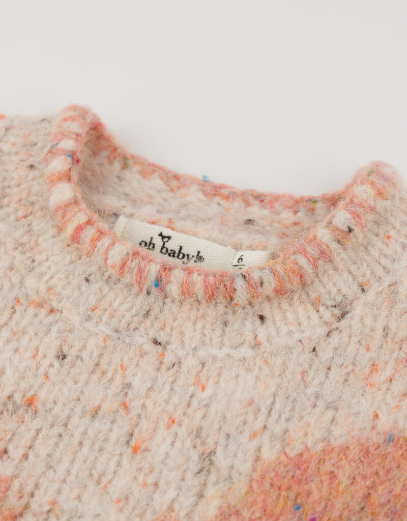 oh baby! BIG BOW SPECKLED ROLL-EDGE PULLOVER PALE PINK