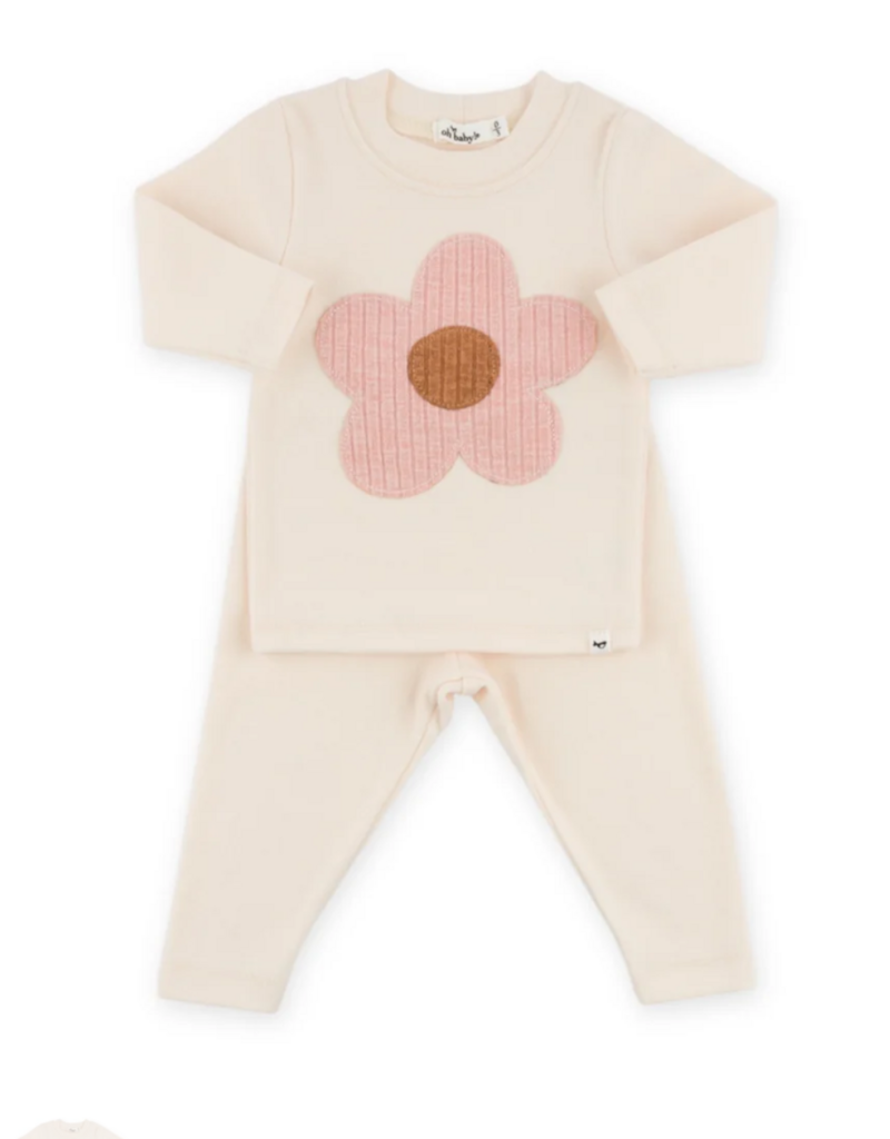 oh baby! ROUNDED DAISY BABY RIB 2PC SET NATURAL