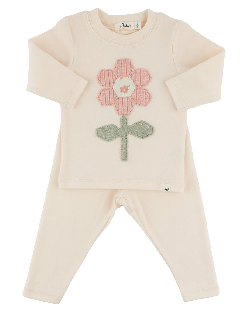 oh baby! QUILTED DAISY BABY RIB 2PC SET NATURAL