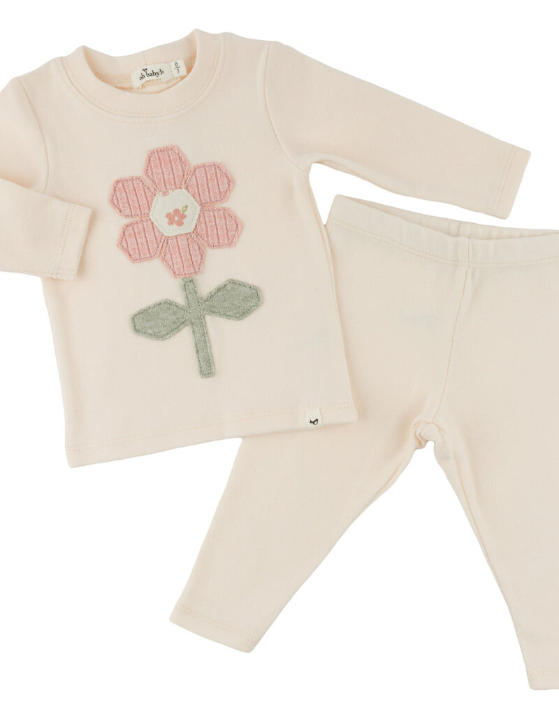 oh baby! QUILTED DAISY BABY RIB 2PC SET NATURAL