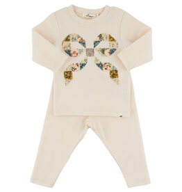 oh baby! FLORAL QUILT BOW BABY RIB 2PC SET NATURAL