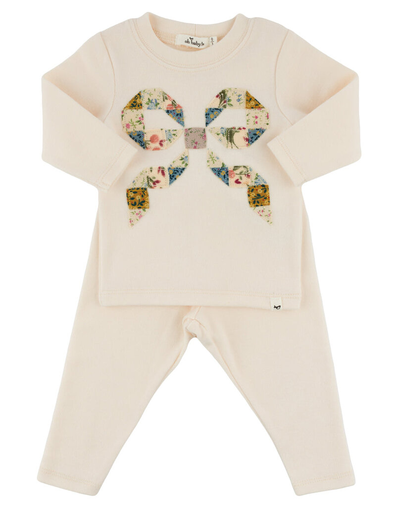 oh baby! FLORAL QUILT BOW BABY RIB 2PC SET NATURAL
