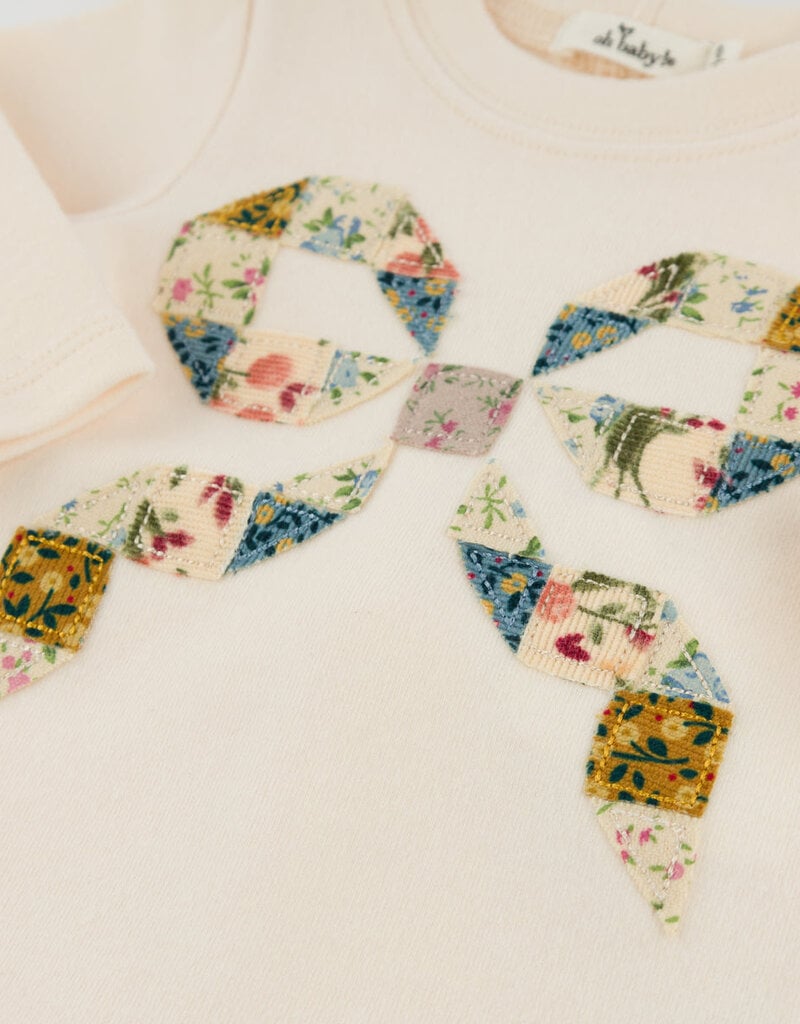 oh baby! FLORAL QUILT BOW BABY RIB 2PC SET NATURAL