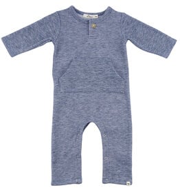 oh baby! Honeycomb 1-button Romper Kangaroo Pkt Denim