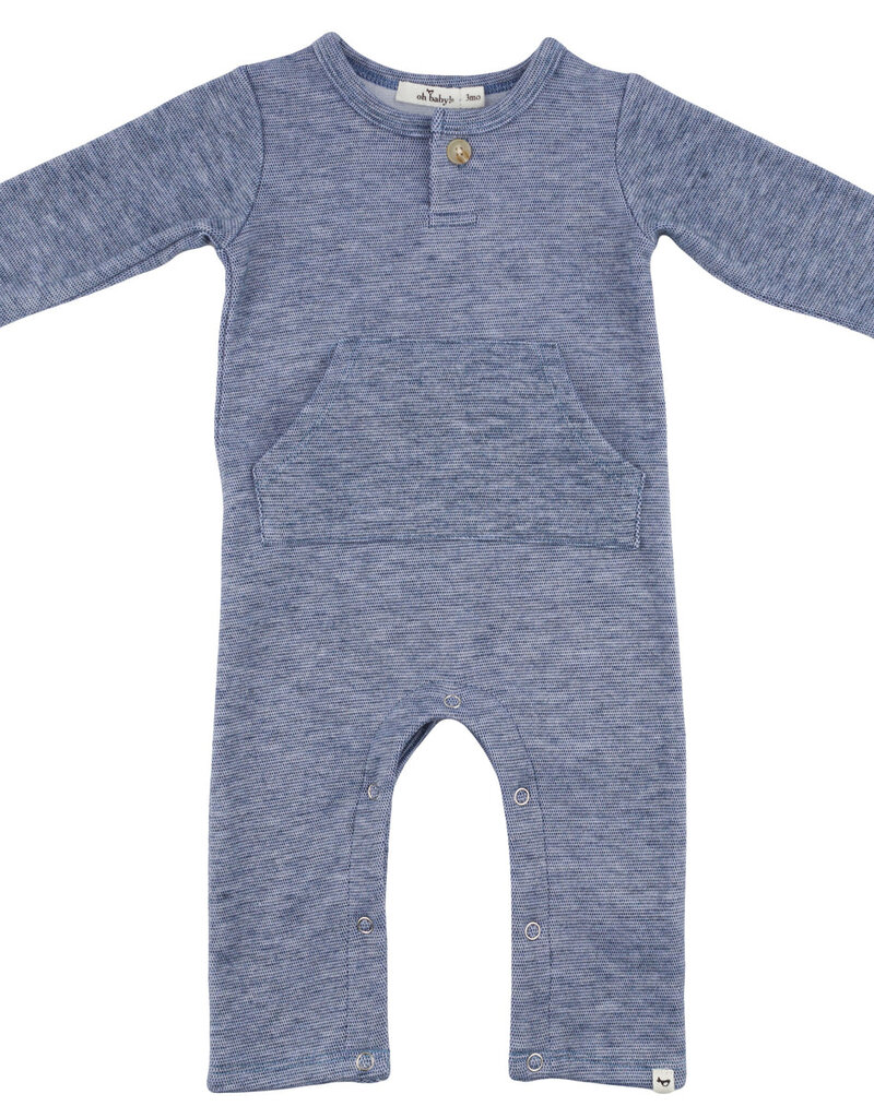 oh baby! Honeycomb 1-button Romper Kangaroo Pkt Denim