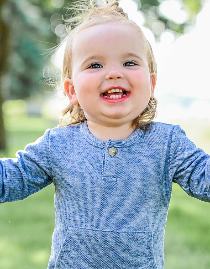 oh baby! Honeycomb 1-button Romper Kangaroo Pkt Denim