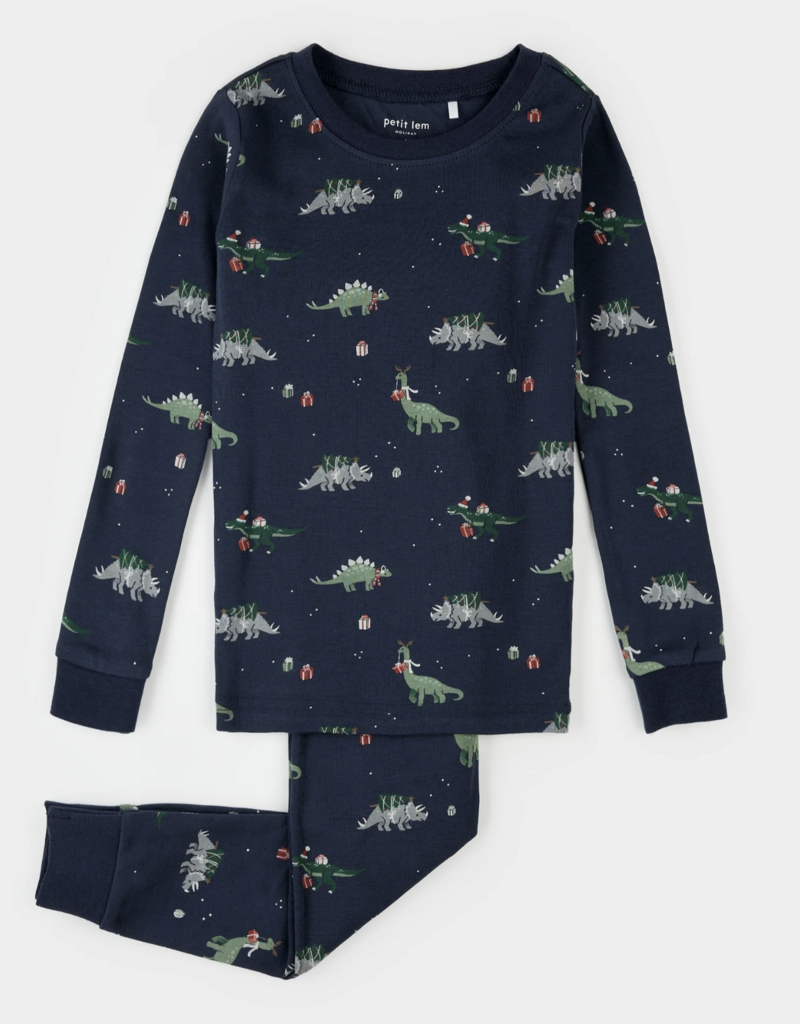 Petit Lem HOLIDAY DINOSAUR PRINT NAVY PJ SET