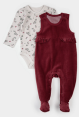Petit Lem 2 PC SET L/S BODYSUIT + OVERALL KNIT-RED
