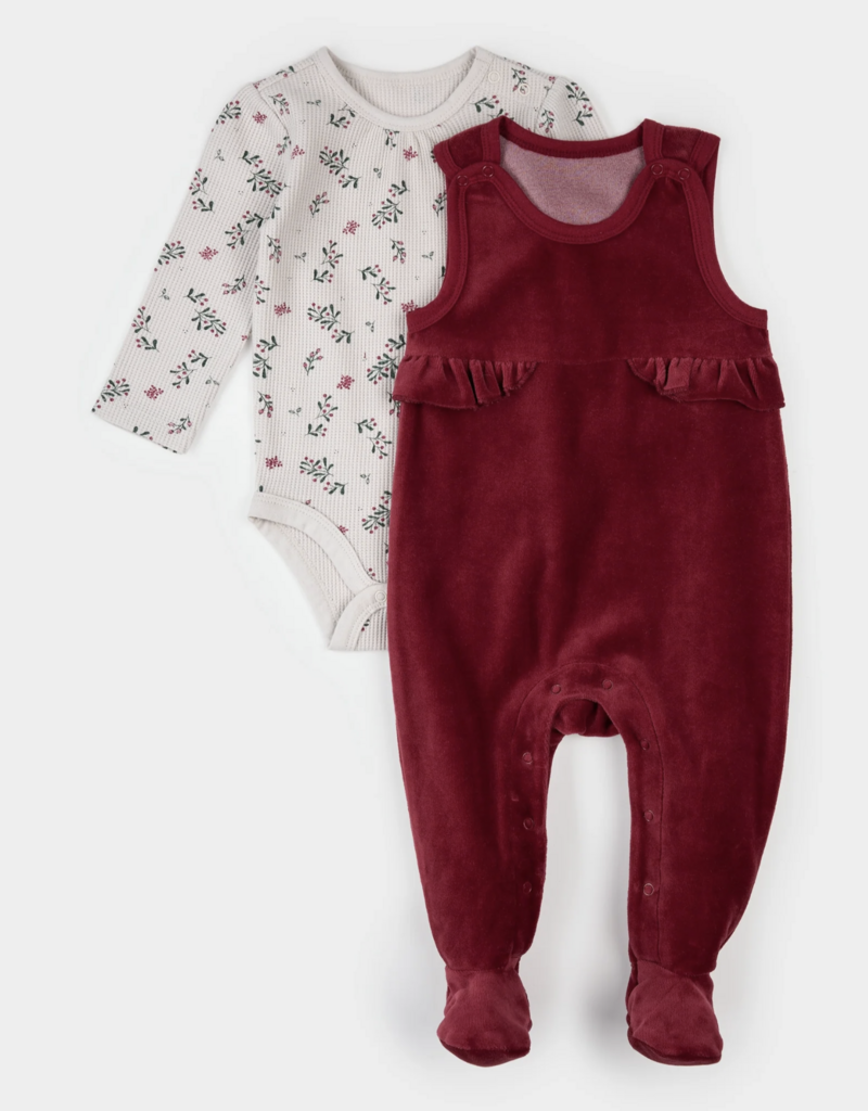 Petit Lem 2 PC SET L/S BODYSUIT + OVERALL KNIT-RED