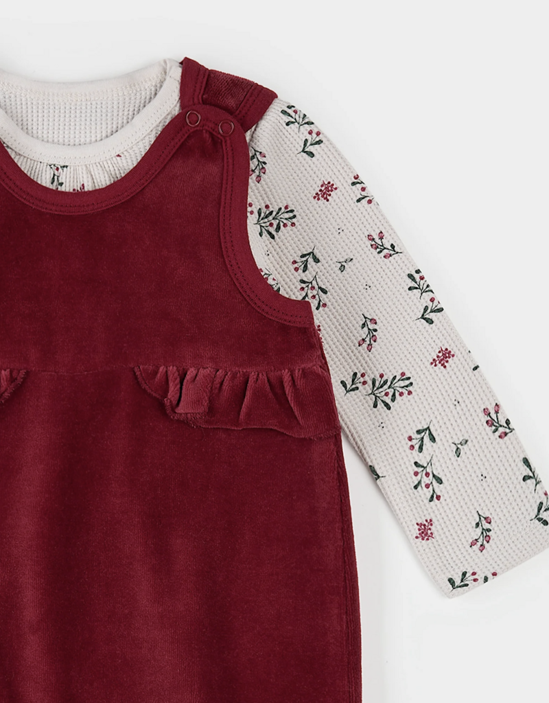 Petit Lem 2 PC SET L/S BODYSUIT + OVERALL KNIT-RED