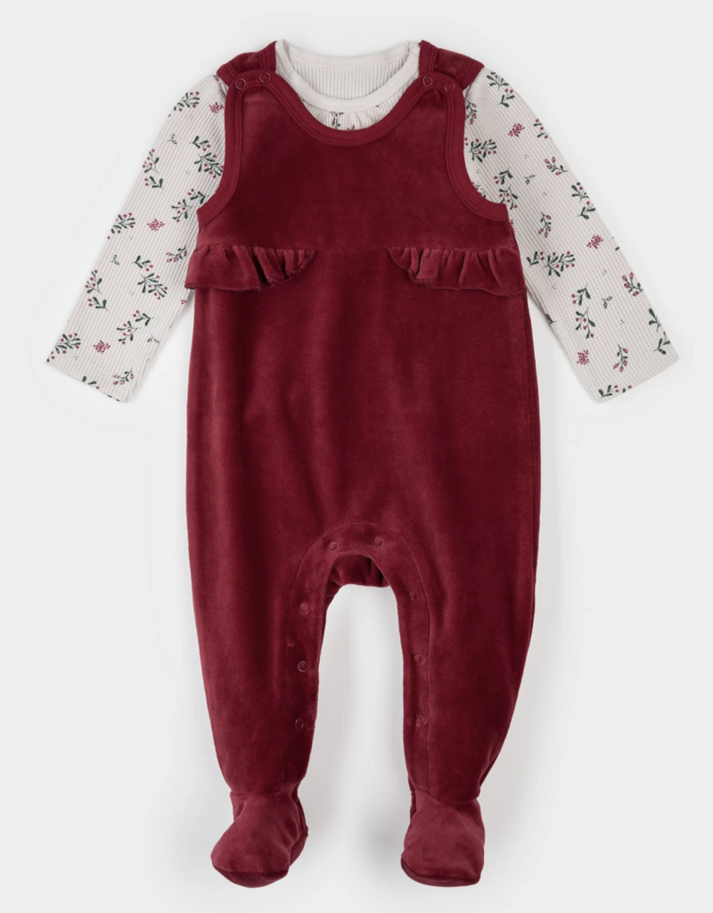 Petit Lem 2 PC SET L/S BODYSUIT + OVERALL KNIT-RED