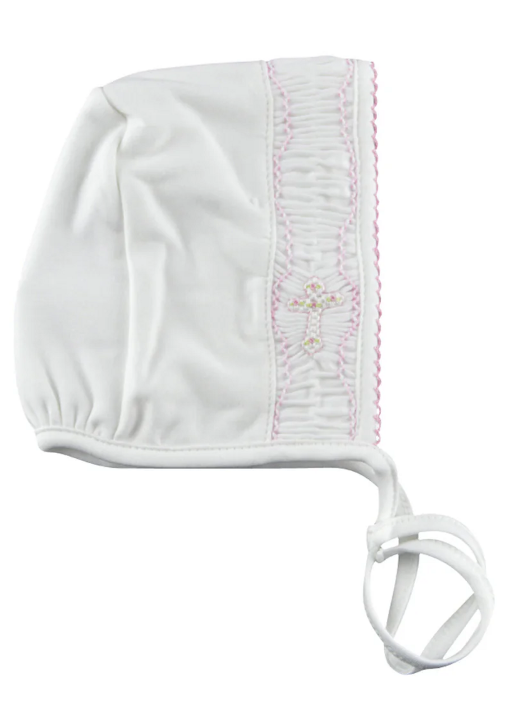 Little Threads Baby Girls Hand Smocked Cross Bonnet NB