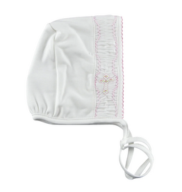 Baby Girls Hand Smocked Cross Bonnet NB
