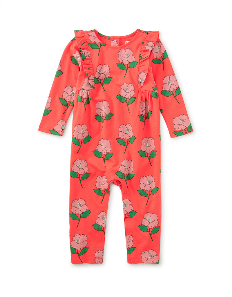 Tea Collection Ruffle Shoulder Baby Romper Winter Camellia