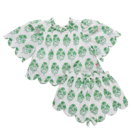 Pink Chicken girls misha scallop 2-piece set - green strawflower