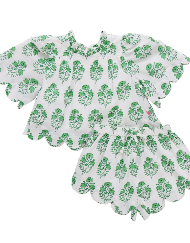Pink Chicken girls misha scallop 2-piece set - green strawflower