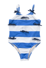 Pink Chicken girls lottie bow suit - wide blue stripe