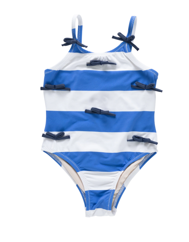 Pink Chicken girls lottie bow suit - wide blue stripe