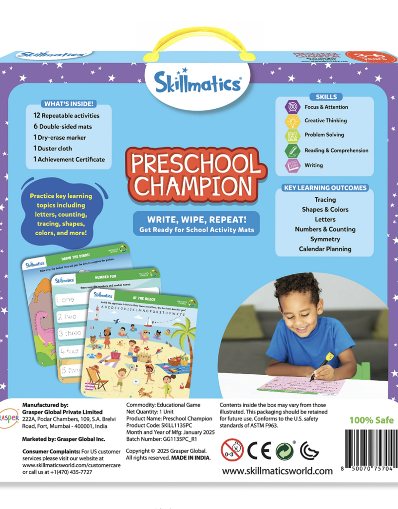 Skillmaticts Preschool Champion Wipe and Write Activity Mats