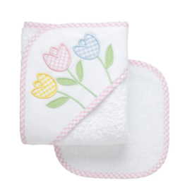 3 Marthas Tulip Applique Hooded Towel Washcloth Set