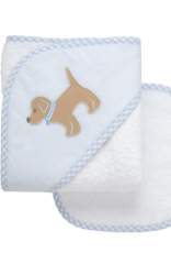 3 Marthas Puppy Applique Hooded Towel Washcloth Set Blue