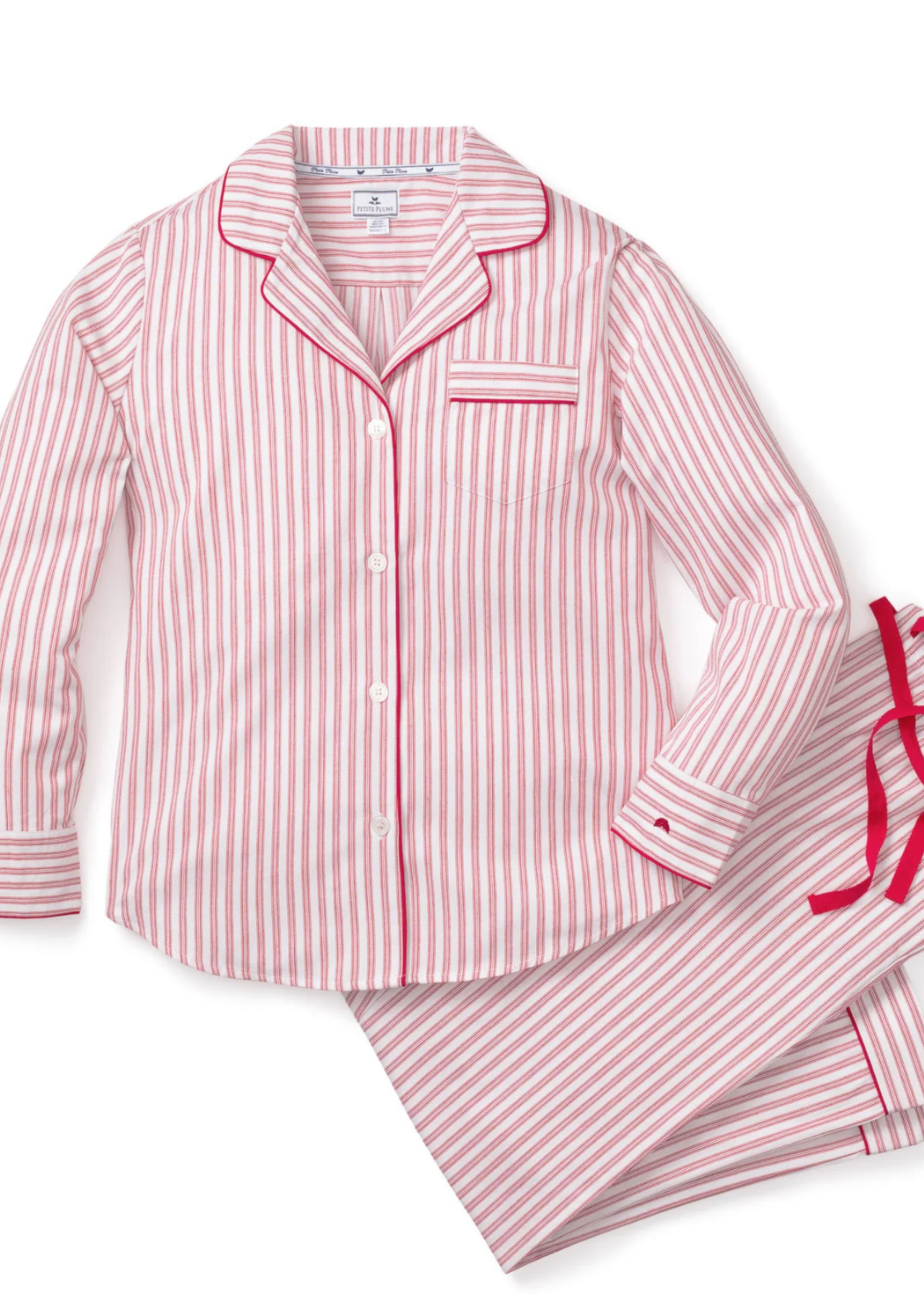 Petite Plume Womens Twill PJ Set Antique Red Ticking