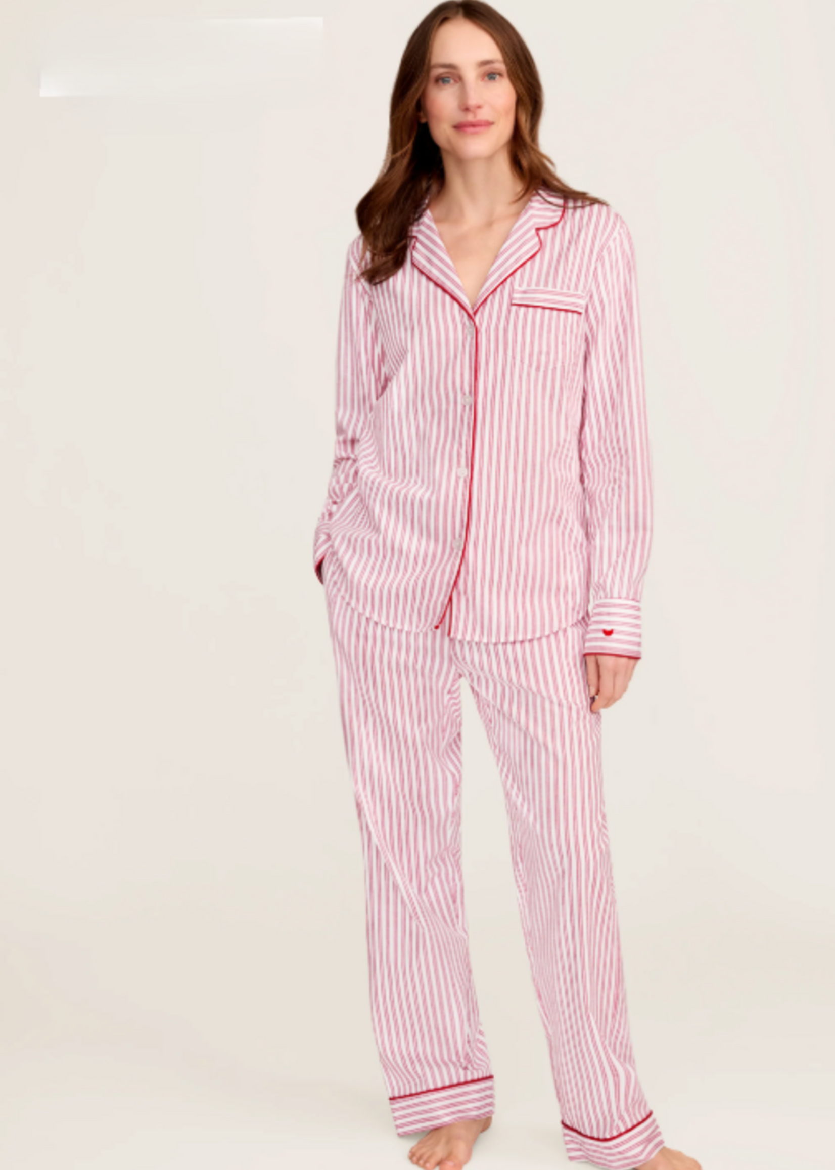 Petite Plume Womens Twill PJ Set Antique Red Ticking