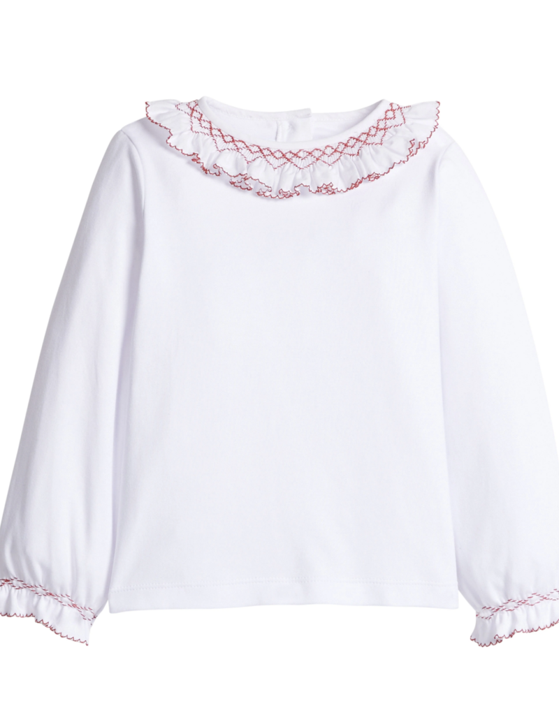 Little English Smocked Madeline Blouse White w/Red