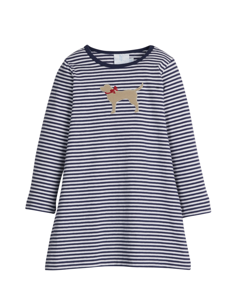 Little English Applique T- Shirt Dress Lab Navy Stripe