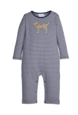 Little English Applique Romper Lab Navy Stripe