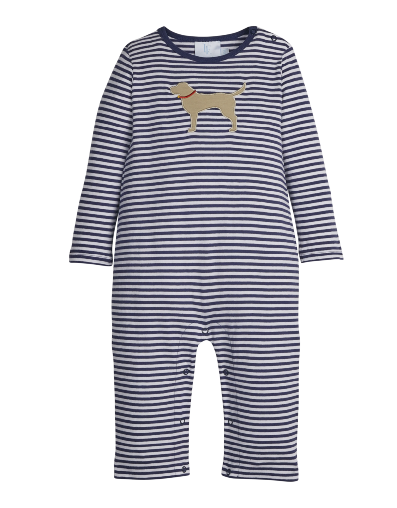 Little English Applique Romper Lab Navy Stripe