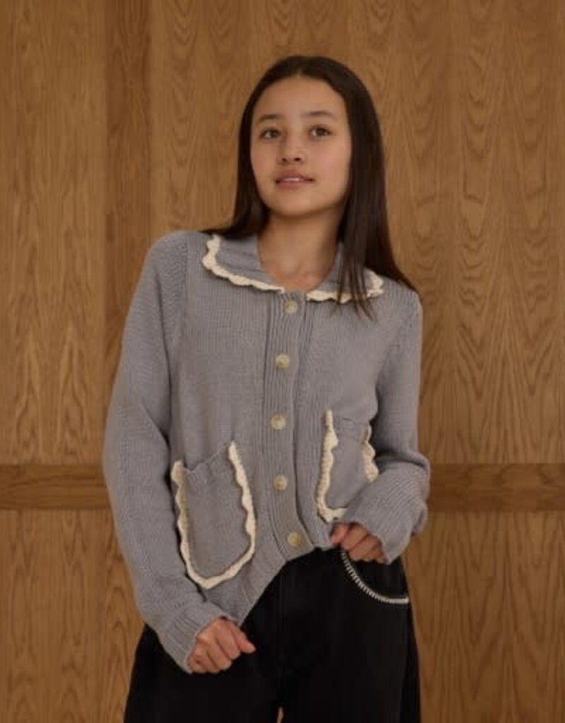 Rylee + Cru Inc. COLLARED CARDIGAN || DUSTY BLUE TEEN