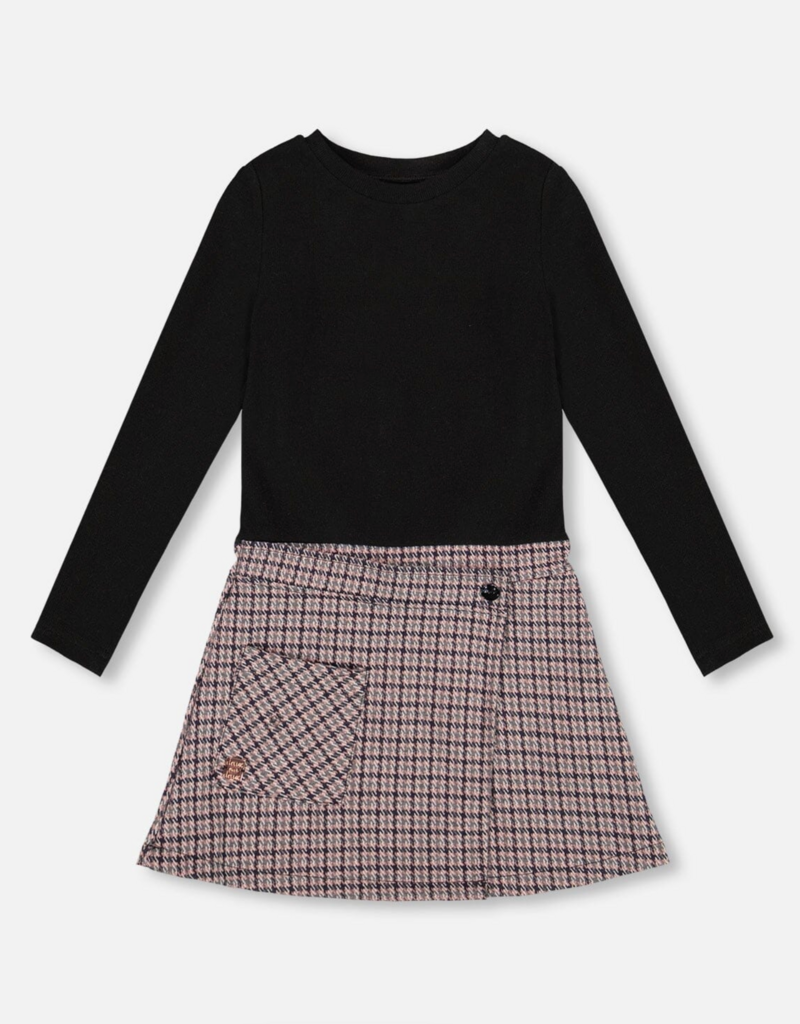 Deux par Deux Bi-Material Dress Black And Houndstooth