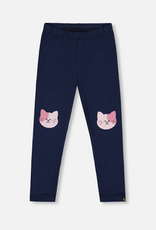 Deux par Deux Organic Cotton Jersey Leggings Dark Blue w/Cats